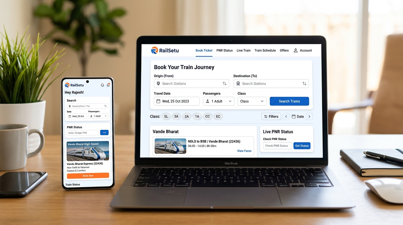 RailSetu modern Indian Railways ticket booking and PNR portal